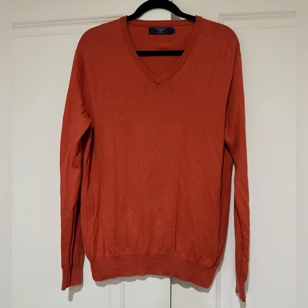 J.Crew cotton/cashmere V-neck lightweight Sweater Size M Burnt Orange